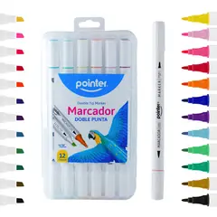 POINTER - Marcador Permanente Doble Punta Estuche X 12 Colores Niños