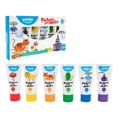 POINTER - Tempera Escolar Lavable Pintura Para Dedos Niños 6 Colores