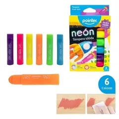 POINTER - Caja De Tempera Solida 6 Colores Neón Colegio Niños Adultos