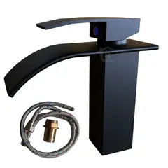 GENERICO - Grifo Llave Baja Lavamanos Tipo Cascada Curva Negra Cuadrada