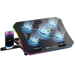BOWMANN - Base Cooler RGB 5 Ventiladores LCD + Soporte Celular BW-C5R