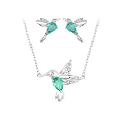 ALHAJAS - Set De Collar Y Aretes Diseño Colibrí Fabricado En Plata 925