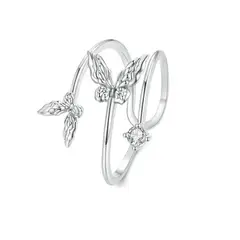 GENERICO - Anillo Ajustable Doble Para Mujer Mariposas Circones En Plata 925