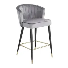 MOBLIHOUSE - Taburete Alto Tapizado Royal Terciopelo Moderno Con Respaldo Gris