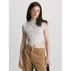 CALVIN KLEIN - Camiseta De Tirantes Cropped De Punto De Canalé Mujer Beige