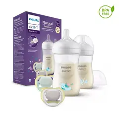 AVENT - Set X2 Teteros Natural Decorado 9Oz Con Entretenedores