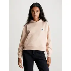 CALVIN KLEIN - Buzo Beige Con Gorro De Algodón Insignia Para Mujer