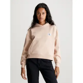 CALVIN KLEIN - Buzo Beige Con Gorro De Algodón Insignia Para Mujer