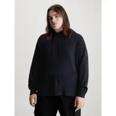CALVIN KLEIN - Buzo Gofrada Con Gorro De Algodón Insignia Hombre Negro