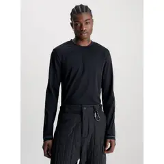 CALVIN KLEIN - Camiseta De Manga Larga Elástica Slim Con Logo Hombre Negro