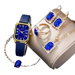 VANIDADES COLLECTIONS - Kit Reloj Azul Para Mujer Juego De Collar Aretes Pulsera