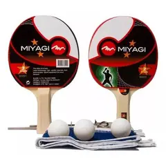 GENERICO - Set 2 Raquetas Ping Pong, 3 Pimpones Y Malla Miyagi Original