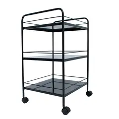 GENERICO - Mesa Auxiliar De 3 Entrepaños Con Rodachines negra grande