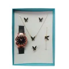 VANIDADES COLLECTIONS - Kit Reloj Negro Para Mujer Juego De Collar Aretes Pulsera