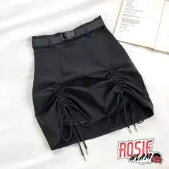 ROSIEGLAM - Falda Ajustada Negra con riata
