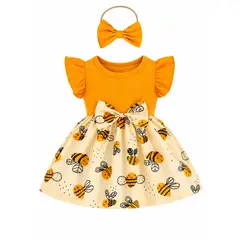 LUSOLSI - Niños y niñas ropa conjuntos vestido enterizo con diadema