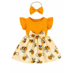 LUSOLSI - Niños y niñas ropa conjuntos vestido enterizo con diadema