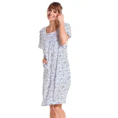 ROMANELLA - Pijama bata Yolanda abierta con botones manga corta azul