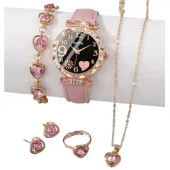 VANIDADES COLLECTIONS - Kit Reloj Rosa Para Mujer Juego De Collar Aretes Pulsera