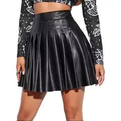 SYK - Falda Mujer Negro Plisada Coreana Prenses Kawaii