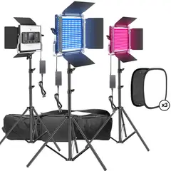 NEEWER - Kit 3 Luces NW660 Led Rgb Multicolor Tripode Softbox