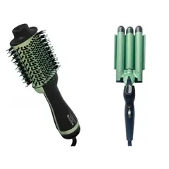 GENERAL - Combo Cepillo Secador Rizador Ondas De Sirena Aguacate