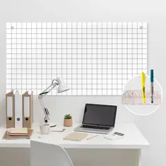 GENERICO - Tablero en vidrio templado Tamaño 120x80 cm Color Blanco Cuadricula