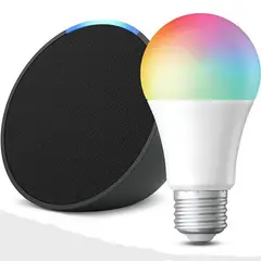 AMAZON - Echo Pop Parlante Intel Alexa Negro +Bombillo LED 9w