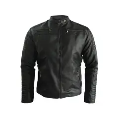 SYK - Chaqueta para hombre negra hecha en cuerotex Moscow