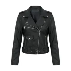 SYK - Chaqueta chamarra para mujer con correa negro MODERNA