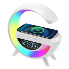 ZHOPI CO - Lampara Parlante G Mesa Luz LED Carga Inalambrica App Bluetooth Reloj