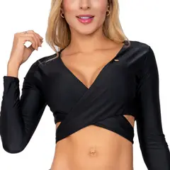 PRAIE - Buzo de Vestido de Baño 2225A Negro Cruzado Manga Larga