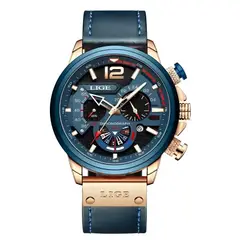 LIGE - Reloj de Caballero Análogo Original en cuero Resistente agua