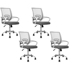 MOBLIHOUSE - Set X4 Silla De Oficina Secretarial Promoción Blanco Gris