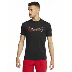 NIKE - CAMISETA HOMBRE RUNNING DRI-FIT NEGRO ROJO
