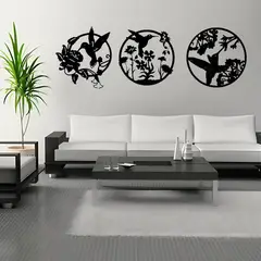 GENERICO - Cuadro Circular Tríptico Silueta Colibrís MDF corte laser