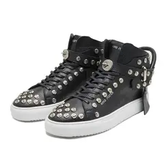 VIOLA - Tenis en Cuero Argentino Negro Argento Skull