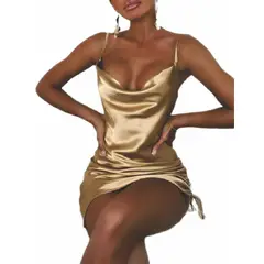 BAPU - Vestido corto de tiras recogido a un lado