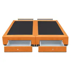 MAGIC CLASS - BASE CAMA DIVIDIDA CON 4 CAJONES LATERALES 200x200 ECOCUERO NARANJA