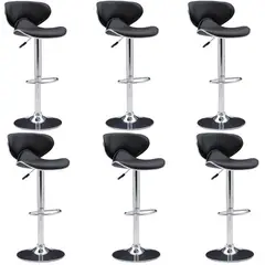 MOBLIHOUSE - Set X6 Silla Bar Jinete Negra Sillas Giratorias De Piel Sintética