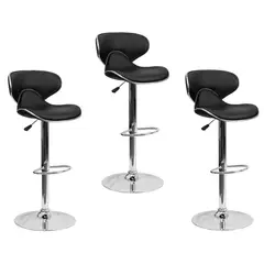 MOBLIHOUSE - Set X3 Silla Bar Jinete Negra Sillas Giratorias De Piel Sintética