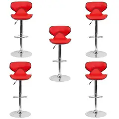 MOBLIHOUSE - Set X5 Silla Bar Jinete Roja Sillas Giratorias De Piel Sintética