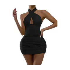 BAPU - Vestido corto fruncido de ajustar al cuello