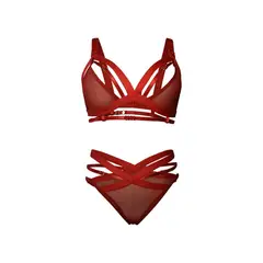 ELECTRIK LINGERIE - Conjunto Deluxe con Detalles de Argollas Doradas en Sensual Rojo