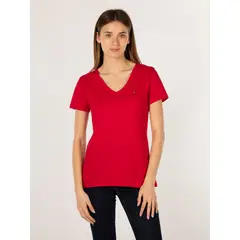 TOMMY HILFIGER - Camiseta Heritage De Cuello V Mujer Rojo