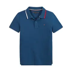 TOMMY HILFIGER - Polo De Corte Regular Con Cuello Ribeteado Niño Azul