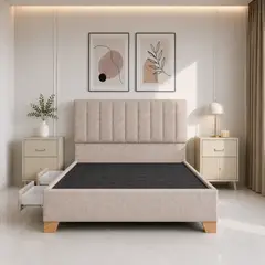 ESTILO Y CONFORT - Basecama Dividida Con 2 Cajones Práctica+Cabecero Monaco Beige 160x190