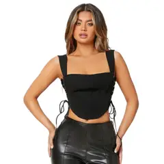BAPU - Crop top corset con ojalillos metálicos varillas laterales