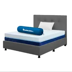 DORMILANDIA - Mega Combo Colchón Multisleep Cover Enrollado Sencillo Gris Más Base Cama, Cabecero y 1 Almohada