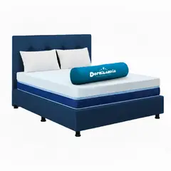 DORMILANDIA - Mega Combo Colchón Multisleep Cover Enrollado Semidoble Azul Más Base Cama, Cabecero y 2 Almohadas